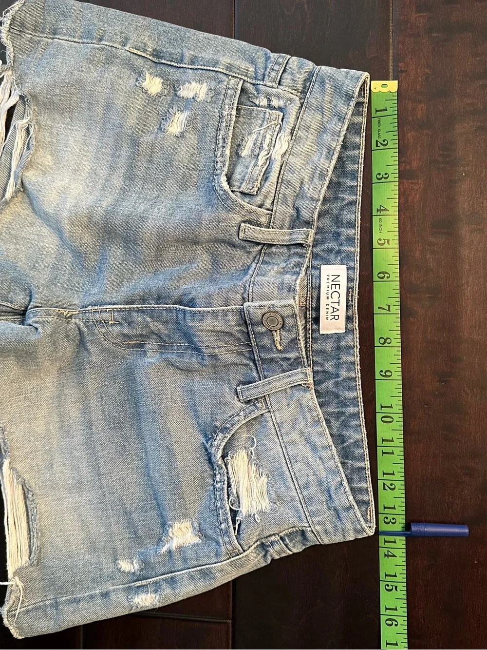 Nectar Premium Denim Raw Hem Light Blue Denim Shorts Small